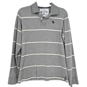 Abercrombie & Fitch Gray Striped Collared Rugby Long Sleeve Polo Shirt XL Preppy